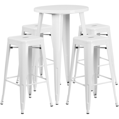 Flash Furniture 24'' Round White Metal Indoor-outdoor Bar Table Set With 4 Square Seat Backless Stools
