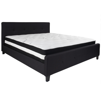 Flash Furniture Tribeca King Size Tufted Upholstered Fabric Platform Bed With Pocket Spring Mattress In Black