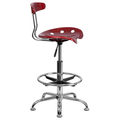 FLASH FURNITURE VIBRANT WINE RED AND CHROME DRAFTING STOOL WITH TRACTOR SEAT