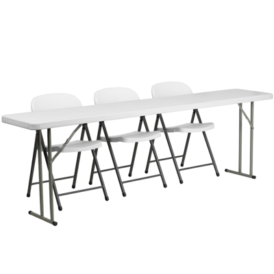 Flash Furniture 18'' X 96'' Plastic Folding Training Table Set With 3 White Plastic Folding Chairs