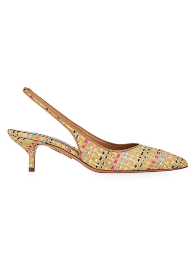 AQUAZZURA WOMEN'S PURIST 50MM WOVEN SLINGBACK PUMPS