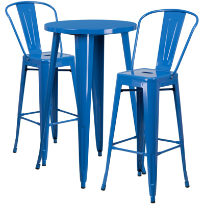 Flash Furniture 24'' Round Blue Metal Indoor-outdoor Bar Table Set With 2 Cafe Stools