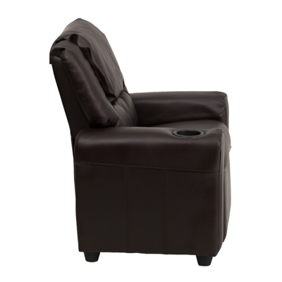 Flash Furniture Contemporary Brown Leather Kids Recliner With Cup Holder And Headrest