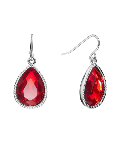 Macy's Pear Shape Crystal Drop Earrings (7/25 Ct. T.w.) In Fine Silver Plated Brass In Red