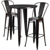 FLASH FURNITURE 30'' ROUND BLACK-ANTIQUE GOLD METAL INDOOR-OUTDOOR BAR TABLE SET WITH 2 CAFE STOOLS