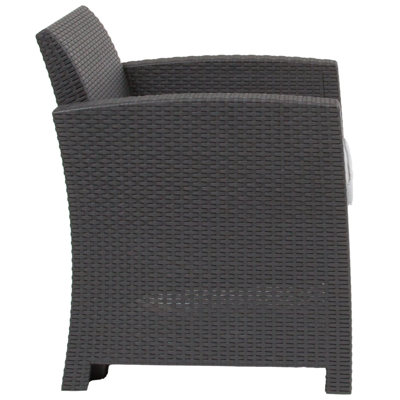 Flash Furniture Dark Gray Faux Rattan Chair With All-weather Light Gray Cushion