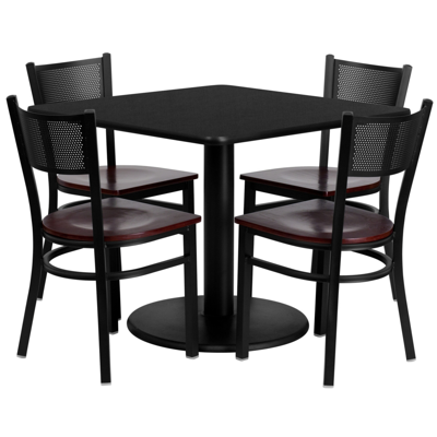 Flash Furniture 36'' Square Black Laminate Table Set With 4 Grid Back Metal Chairs In Brown