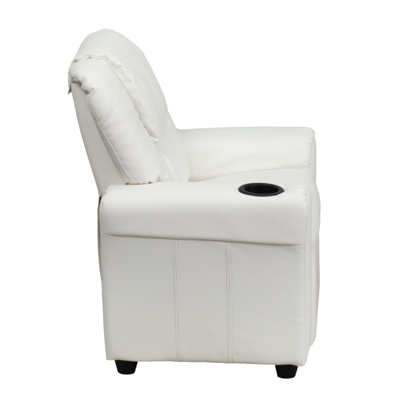 Flash Furniture Contemporary White Vinyl Kids Recliner With Cup Holder And Headrest