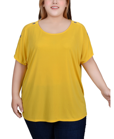 Ny Collection Plus Size Short Sleeve Tunic Top In Lemon