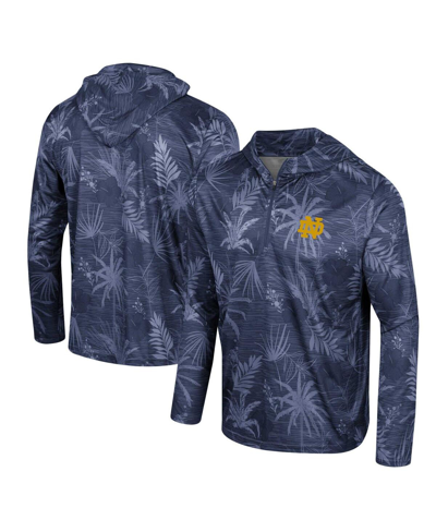 COLOSSEUM MEN'S COLOSSEUM NAVY NOTRE DAME FIGHTING IRISH PALMS PRINTED LIGHTWEIGHT QUARTER-ZIP HOODED TOP