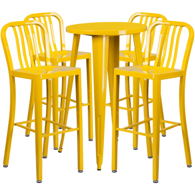 Flash Furniture 24'' Round Yellow Metal Indoor-outdoor Bar Table Set With 4 Vertical Slat Back Stools