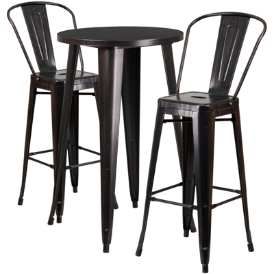 Flash Furniture 24'' Round Black-antique Gold Metal Indoor-outdoor Bar Table Set With 2 Cafe Stools