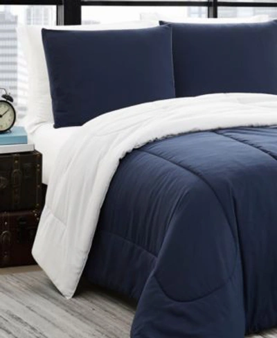 Brooklyn Loom Solid Brushed Reversible Comforter Set In Gray,navy