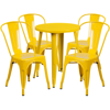 FLASH FURNITURE 24'' ROUND YELLOW METAL INDOOR-OUTDOOR TABLE SET WITH 4 CAFE CHAIRS