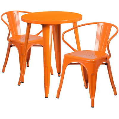 Flash Furniture 24'' Round Orange Metal Indoor-outdoor Table Set With 2 Arm Chairs