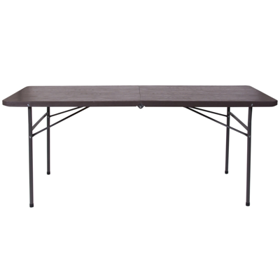 Flash Furniture 30''w X 72''l Bi-fold Brown Wood Grain Plastic Folding Table With Carrying Handle