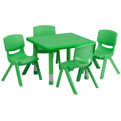 Flash Furniture 24'' Square Green Plastic Height Adjustable Activity Table Set With 4 Chairs