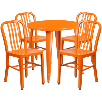 Flash Furniture 30'' Round Orange Metal Indoor-outdoor Table Set With 4 Vertical Slat Back Chairs