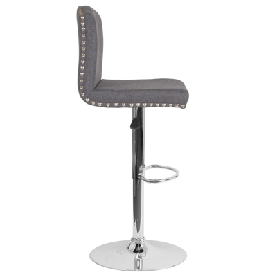 Flash Furniture Bellagio Contemporary Adjustable Height Barstool With Accent Nail Trim In Dark Gray Fabric