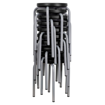 Flash Furniture Stackable Stool With Black Seat And Silver Powder Coated Frame