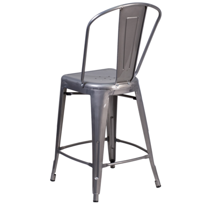 Flash Furniture 24'' High Clear Coated Indoor Counter Height Stool With Back In Gray