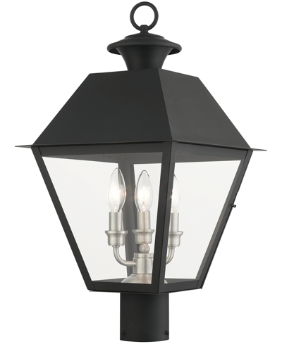 Livex Wentworth 3 Light Outdoor Post Top Lantern In Black With Brushed Nickel