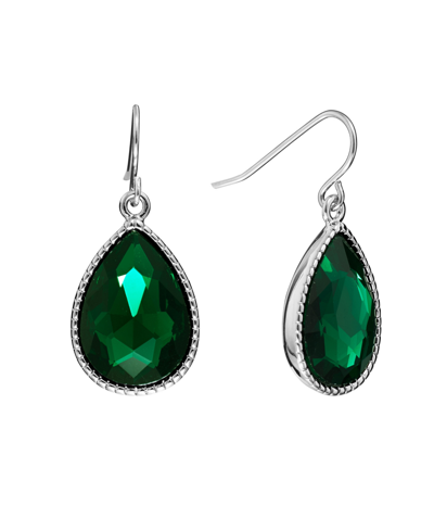 Macy's Pear Shape Crystal Drop Earrings (7/25 Ct. T.w.) In Fine Silver Plated Brass In Emerald