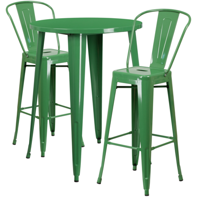 Flash Furniture 30'' Round Green Metal Indoor-outdoor Bar Table Set With 2 Cafe Stools