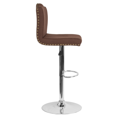 Flash Furniture Bellagio Contemporary Adjustable Height Barstool With Accent Nail Trim In Brown Fabric