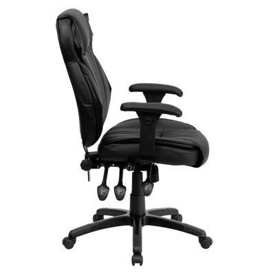 Flash Furniture High Back Black Leather Multifunction Executive Swivel Chair With Lumbar Support Knob With Arms