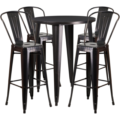 Flash Furniture 30'' Round Black-antique Gold Metal Indoor-outdoor Bar Table Set With 4 Cafe Stools