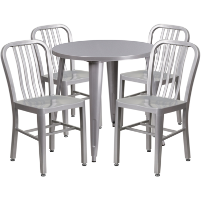 Flash Furniture 30'' Round Silver Metal Indoor-outdoor Table Set With 4 Vertical Slat Back Chairs In Gray