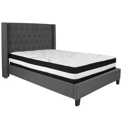 Flash Furniture Riverdale Full Size Tufted Upholstered Fabric Platform Bed With Pocket Spring Mattress In Dark Gray