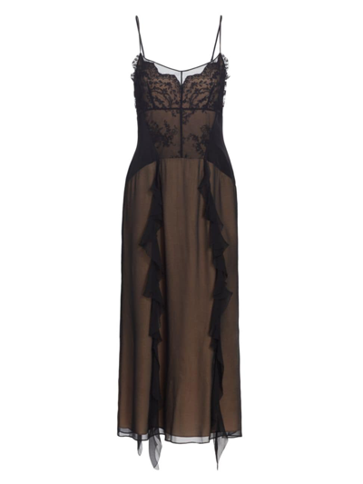 Jason Wu Collection Cosmic Floral Embroidered Tulle Chiffon Dress In Black