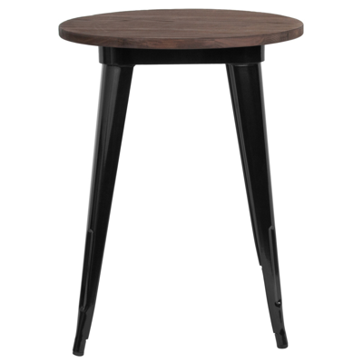 Flash Furniture 24" Round Black Metal Indoor Bar Height Table With Walnut Rustic Wood Top