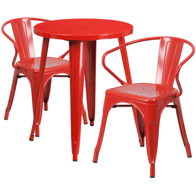 Flash Furniture 24'' Round Red Metal Indoor-outdoor Table Set With 2 Arm Chairs
