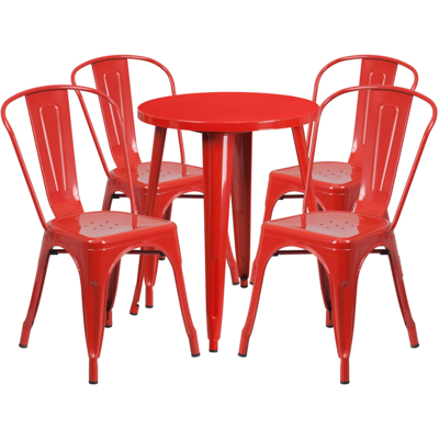 Flash Furniture 24'' Round Red Metal Indoor-outdoor Table Set With 4 Cafe Chairs