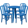 FLASH FURNITURE 24'' ROUND BLUE METAL INDOOR-OUTDOOR TABLE SET WITH 4 VERTICAL SLAT BACK CHAIRS