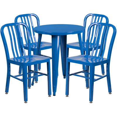 Flash Furniture 24'' Round Blue Metal Indoor-outdoor Table Set With 4 Vertical Slat Back Chairs