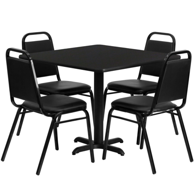 Flash Furniture 36'' Square Black Laminate Table Set With 4 Black Trapezoidal Back Banquet Chairs