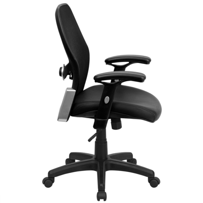 Flash Furniture Mid-back Black Super Mesh Executive Swivel Chair With Leather Seat And Adjustable Arms, Black Bonded