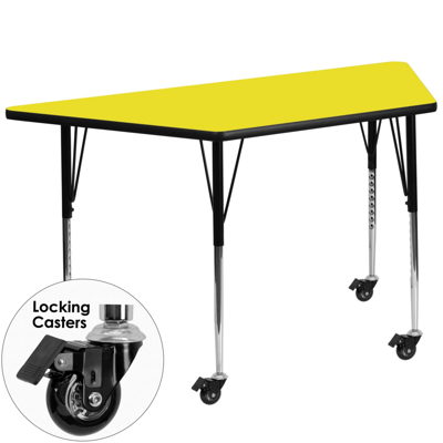 FLASH FURNITURE MOBILE 25''W X 45''L TRAPEZOID YELLOW HP LAMINATE ACTIVITY TABLE