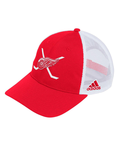Adidas Originals Men's Adidas Red, White Detroit Red Wings Cross Sticks Trucker Adjustable Hat In Red,white