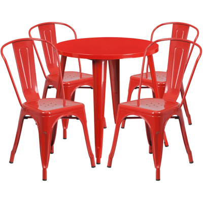 Flash Furniture 30'' Round Red Metal Indoor-outdoor Table Set With 4 Cafe Chairs