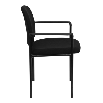 FLASH FURNITURE COMFORT BLACK FABRIC STACKABLE STEEL SIDE RECEPTION CHAIR WITH ARMS