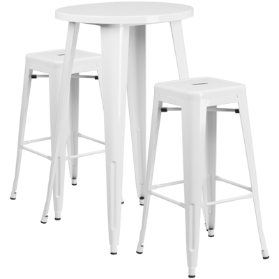 Flash Furniture 24'' Round White Metal Indoor-outdoor Bar Table Set With 2 Square Seat Backless Stools