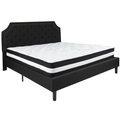Flash Furniture Brighton King Size Tufted Upholstered Fabric Platform Bed With Pocket Spring Mattress In Black