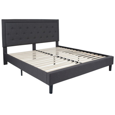 Flash Furniture Roxbury King Size Tufted Upholstered Platform Bed In Dark Gray Fabric