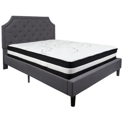 Flash Furniture Brighton Queen Size Tufted Upholstered Fabric Platform Bed With Pocket Spring Mattress In Dark Gray