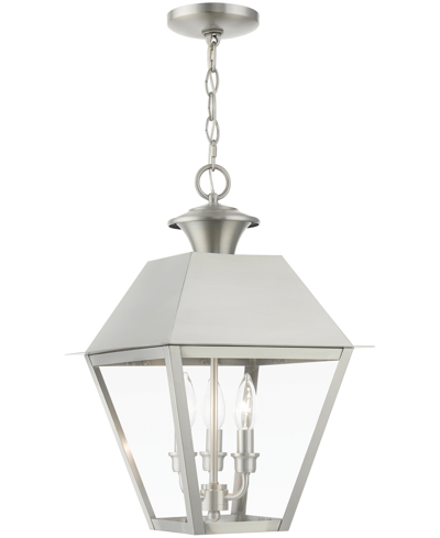 Livex Wentworth 3 Light Outdoor Large Pendant Lantern In Brushed Nickel